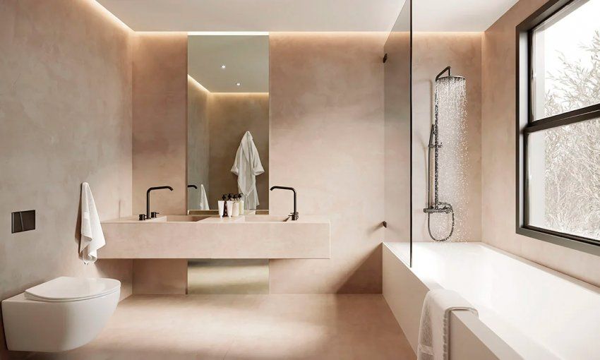 Baño con acabado en microcemento